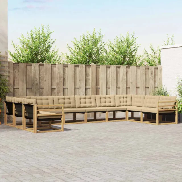 vidaXL Buiten bankenset 10 st 10-zits Wit en Beige Bruin