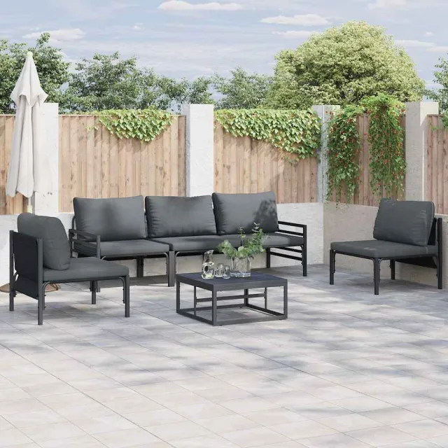 vidaXL Tuinbankenset 5 st Zwart Staal Anthraciet