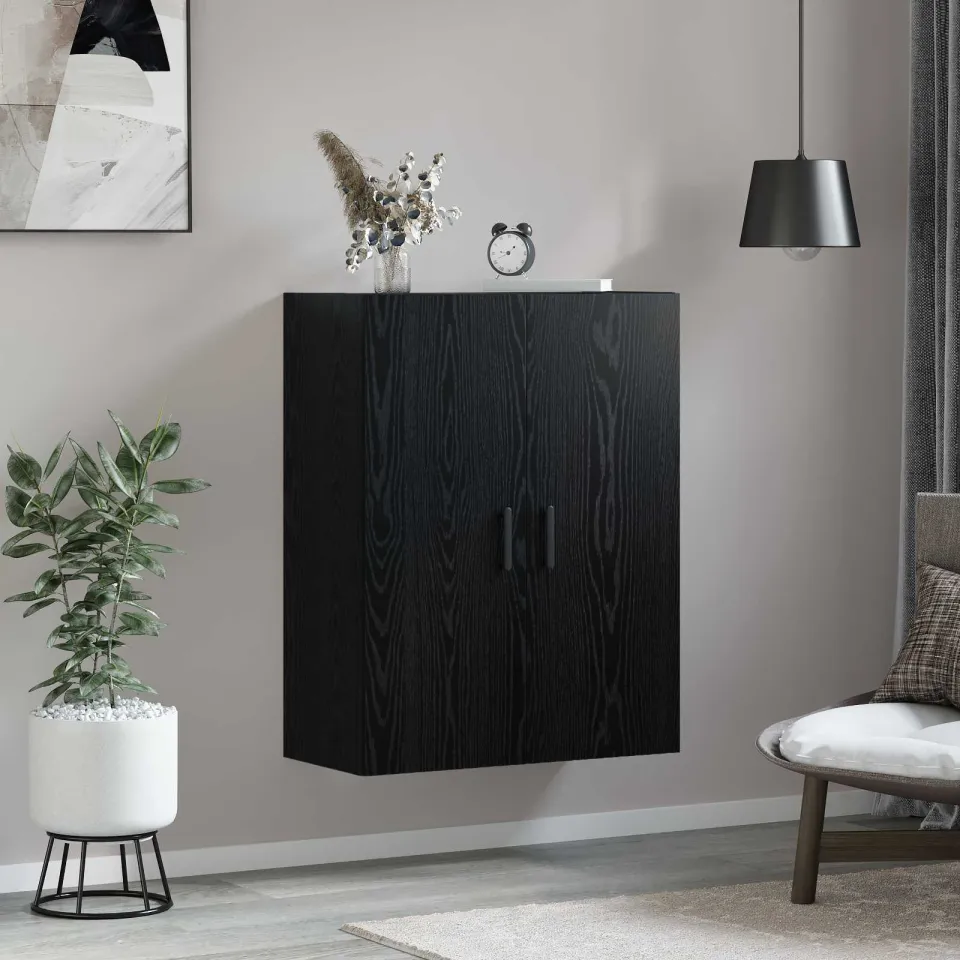 vidaXL Wandkast Zwart Eiken 69,5 x 34 x 90 cm Bewerkt hout, foto 3