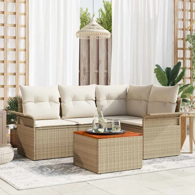 vidaXL Tuinbankenset 5 st Beige poly rattan