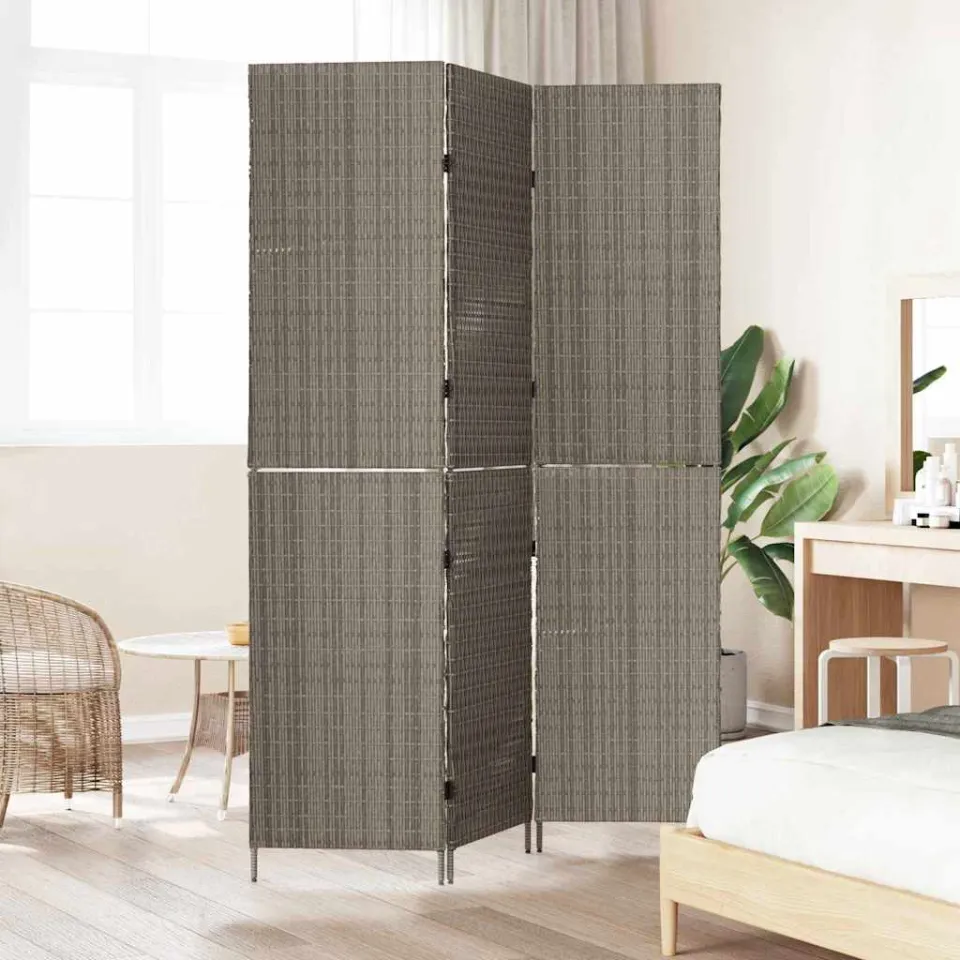 vidaXL Kamerverdeler Grijs 146 x 180 cm poly rattan, foto 3
