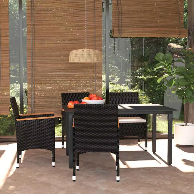vidaXL 5-delige Tuinset met kussens poly rattan zwart, foto 2