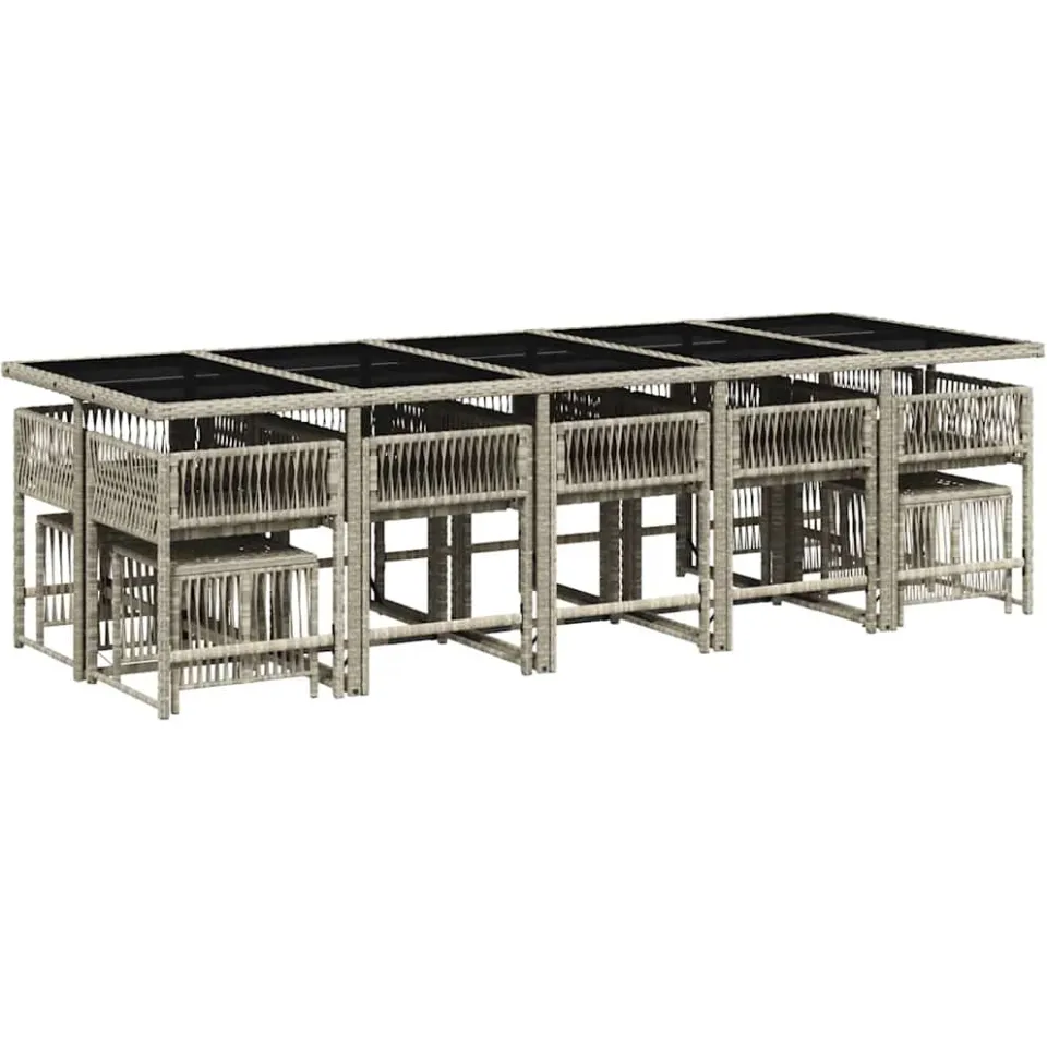 vidaXL 15-delige Tuinset met kussens poly rattan lichtgrijs