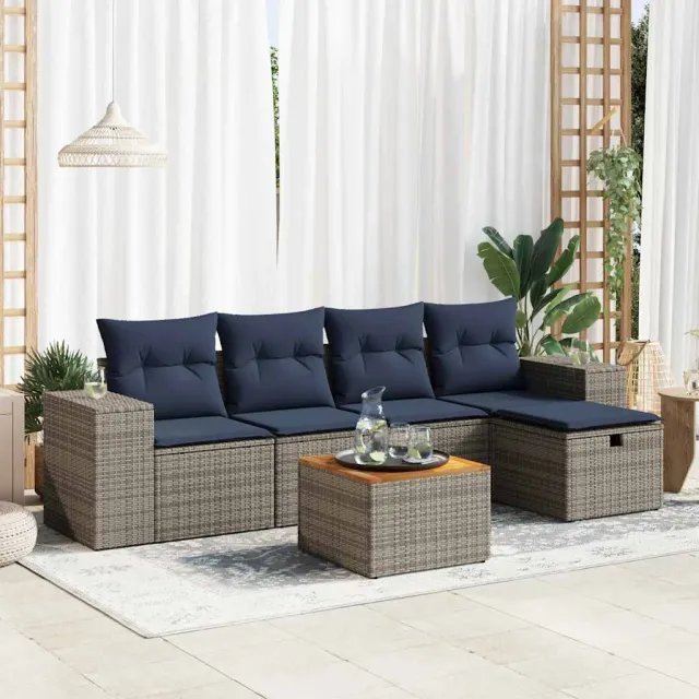 vidaXL 6-delige Loungeset met kussens poly rattan grijs, foto 2