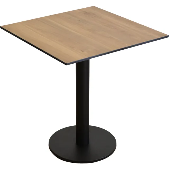 KOLM Balkontafel - 70 x 70 cm - HPL-blad - Castello-eik - Ronde stalen voet Honingkleurig eiken