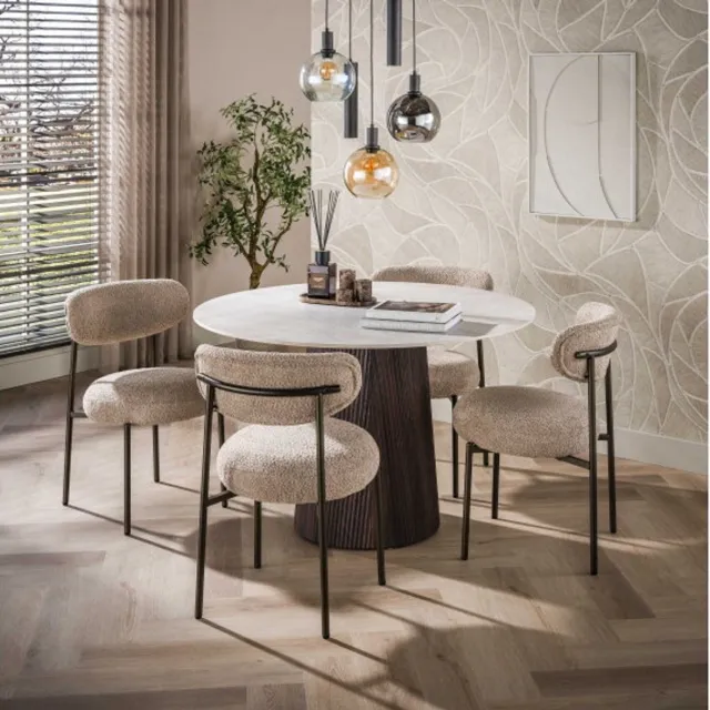 Meubelplaats Eettafel Milano rond Ø120 - 3D marmer keramiek Taj Mahal Naturel
