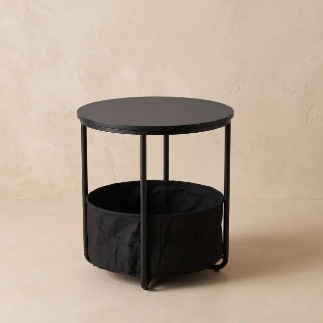 SCENA LIVING Ronde bijzettafel met mand, Diameter 45 cm x 50 cm, zwart