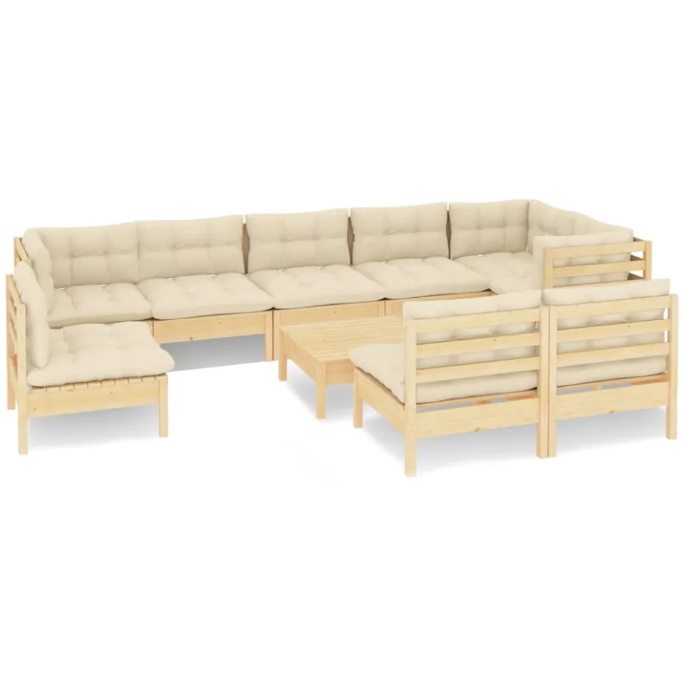 vidaXL 10-delige Loungeset met crèmekleurige kussens grenenhout, foto 3