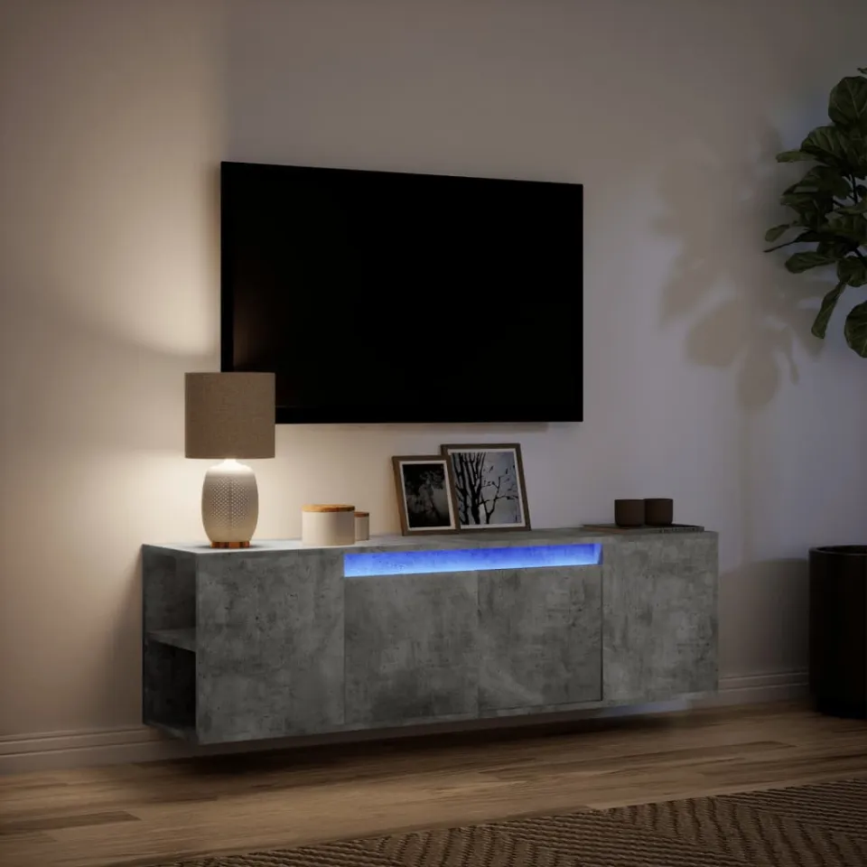 vidaXL Tv-wandmeubel met LED-verlichting 135x31x39,5 cm betongrijs grijs, foto 4