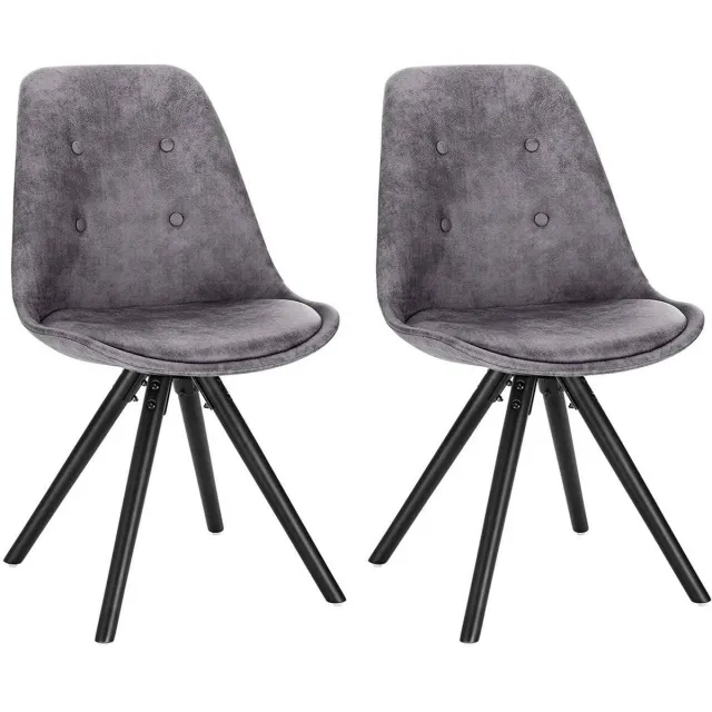 Happyment Bezoekersstoel Lizi - Eetkamerstoel - Donkergrijs stof - Houten poten - Set van 2 - Zithoogte 46 cm - Deluxe