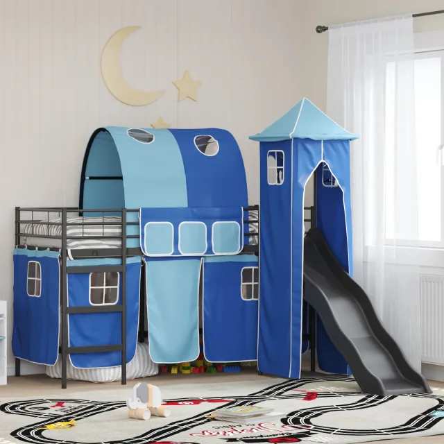 vidaXL Stapelbed voor kinderen Zwart en Blauw 75 x 190 cm Metaal