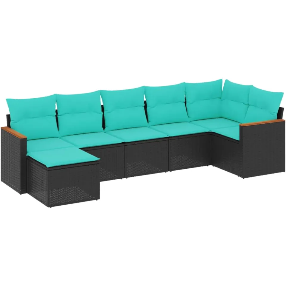 vidaXL 7-delige tuinbankset met kussens van zwart polyrotan, foto 3