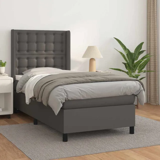 vidaXL Boxspring met matras kunstleer grijs 90x190 cm