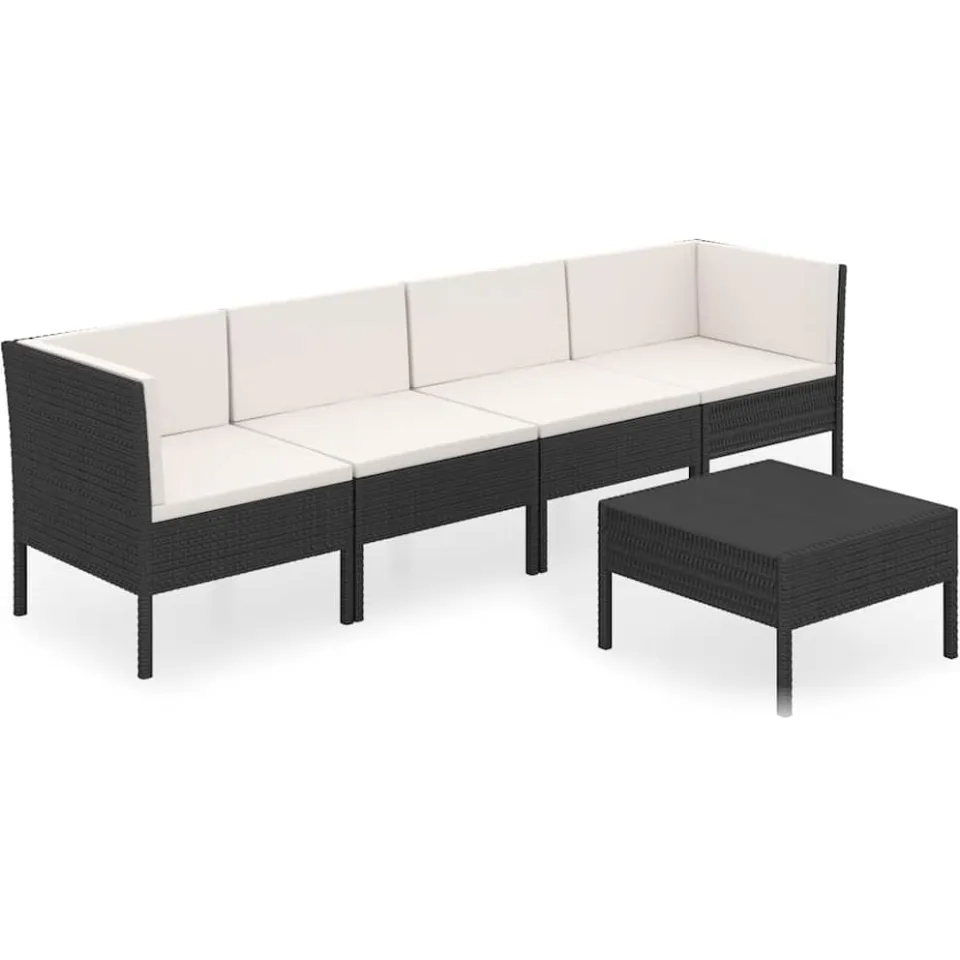 vidaXL 5-delige Loungeset met kussens poly rattan zwart, foto 3