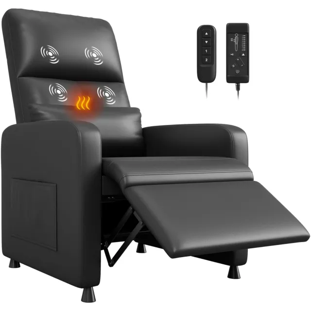 Triumpunpre Relaxstoel Massagestoel Elektrisch, PU-Leder, Verstelbare TV Fauteuil met Voetensteun en Verwarming, Luxe Ligstoel voor Woonkamer, Slaapkamer, Kantoor, Zwart