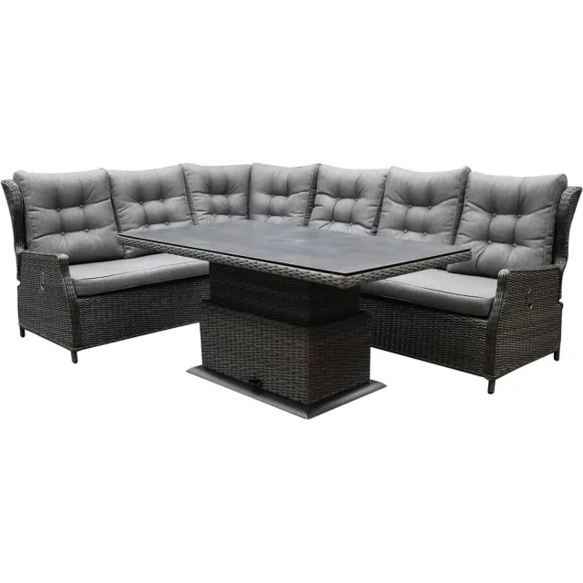 AVH-Collectie Ibiza premium dining verstelbare hoek loungeset 5 delig antraciet met verstelbare tafel