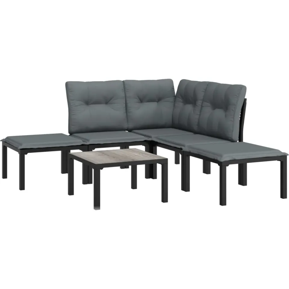 vidaXL 6-delige Loungeset poly rattan zwart en grijs