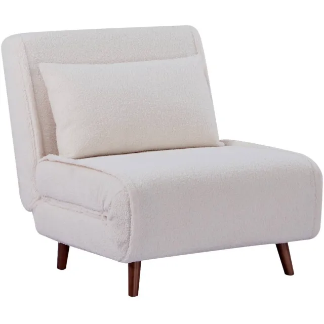 sweeek Verstelbare fauteuil boucle houten poten 1 zitplaats Crème