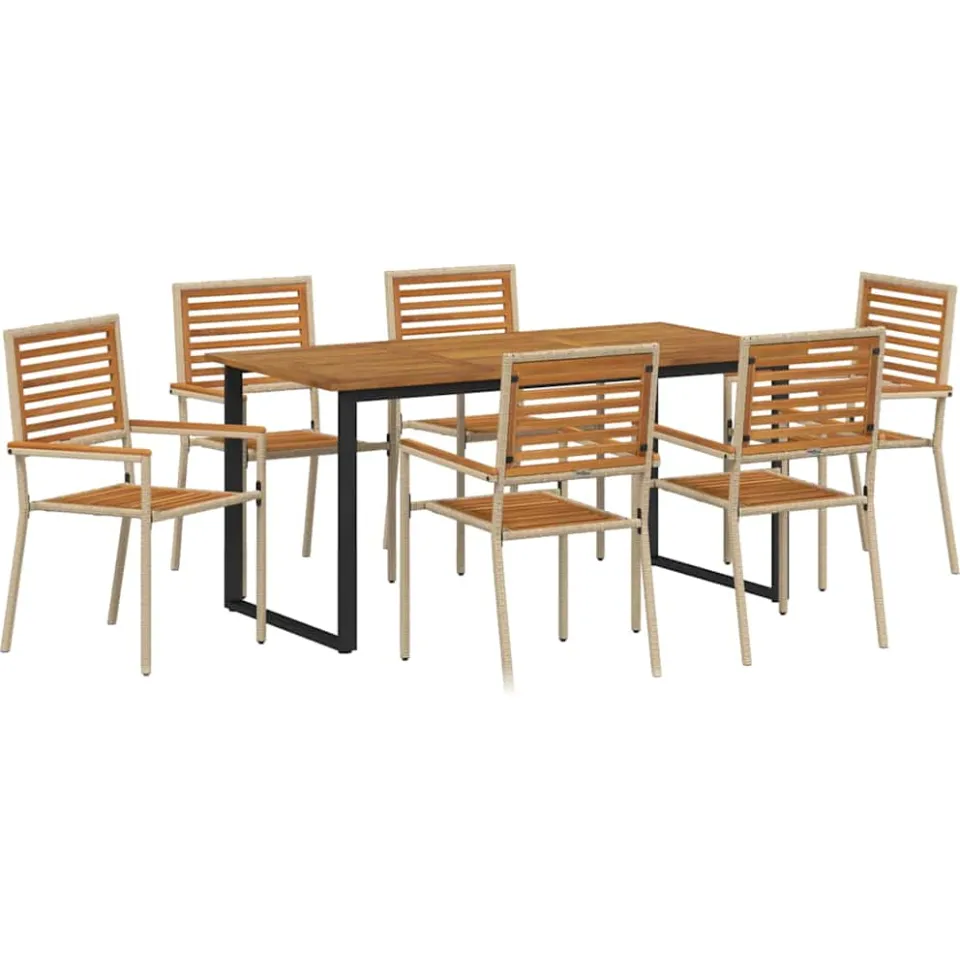 vidaXL Tuin eettafelset 7 st Beige Massief Acaciahout