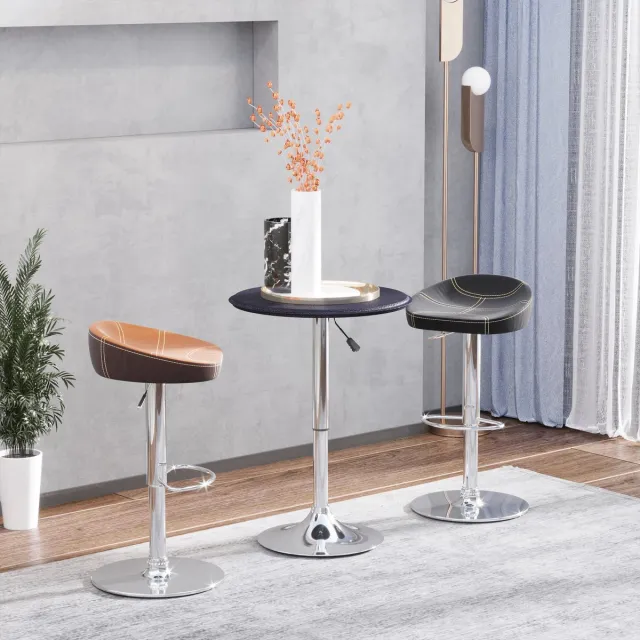 REDOM Bartafel Ø63 cm met gasvering 67–93 cm, zwart kunstleer, chroomvoet, 360° draaibaar, waterbestendig, voor bar en horeca