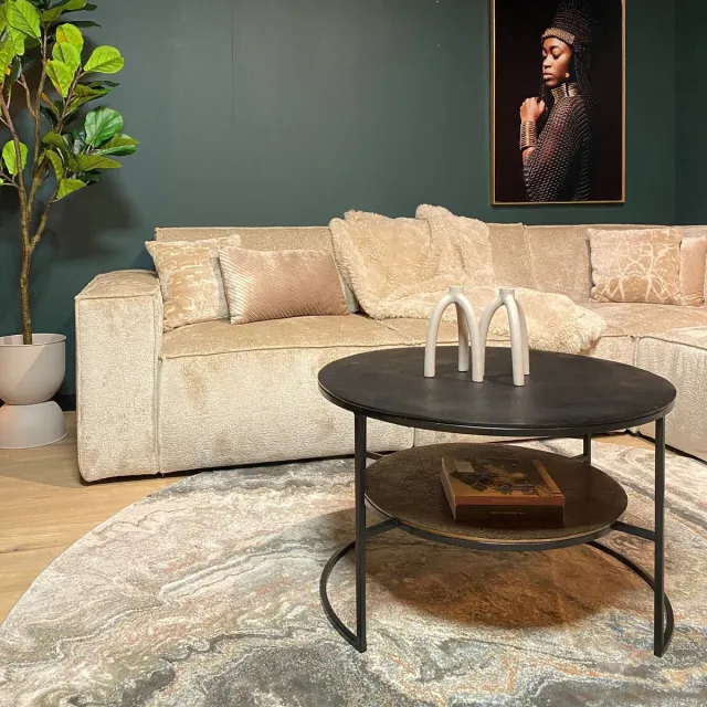 Starfurn Salontafel Lecia - Rond Goud Metaal - 80x80x50cm Zwart (mat)