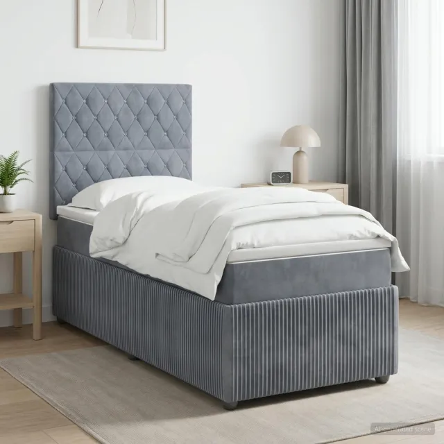 vidaXL LED Boxspring Bed met Matras Donkergrijs 100 x 200 cm Fluweel