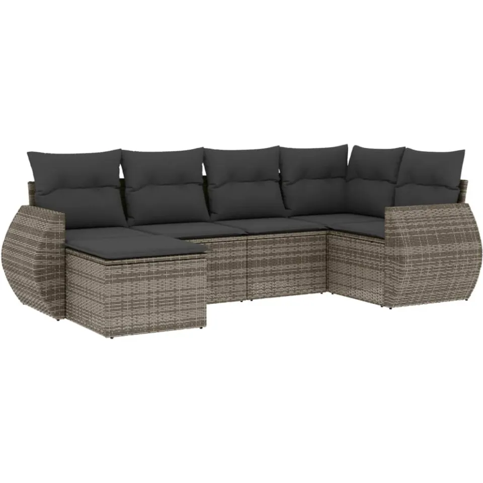 vidaXL 6-delige Loungeset met kussens poly rattan grijs, foto 3