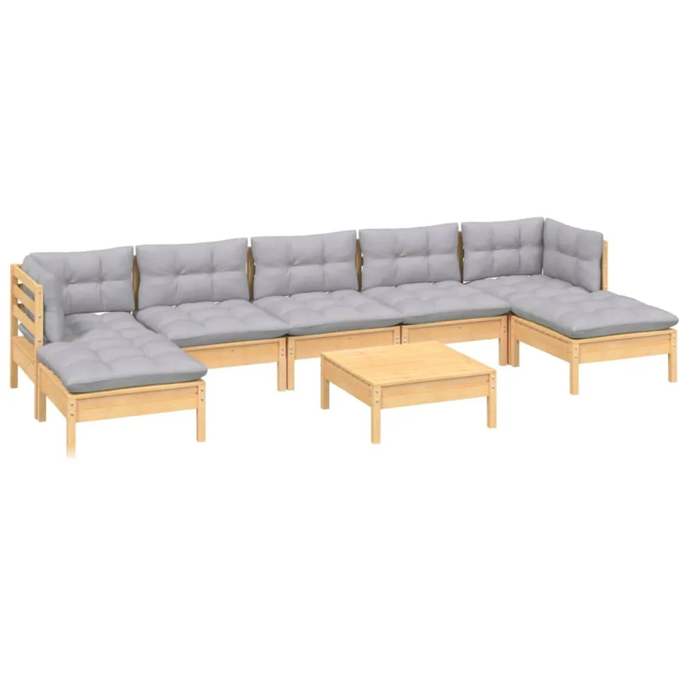 vidaXL 8-delige Loungeset met grijze kussens grenenhout grijs