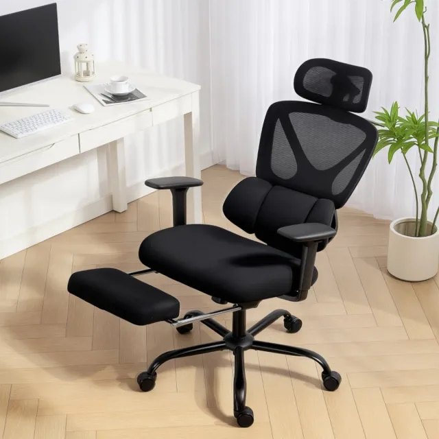 DESMIU Bureaustoel 73 x 75 x 128 cm - Ergonomisch Met 3D Armleuningen En Voetsteun - Voor Kantoor En Thuiswerkplek - Kunststof En Mesh Zwart Black