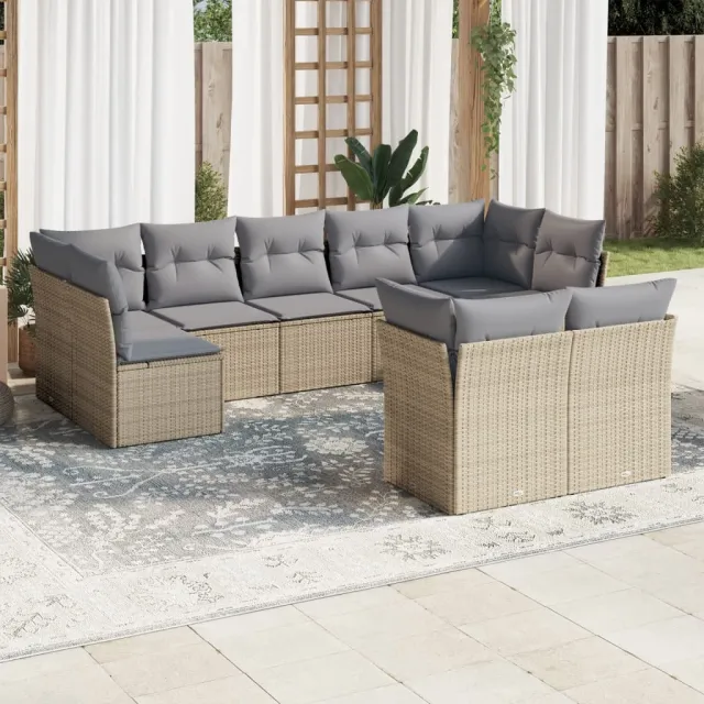 vidaXL 9-delige Loungeset met kussens poly rattan beige, foto 2