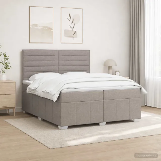 vidaXL Boxspringbed met matras met hoofdeinde Taupe 200 x 200 cm Stof