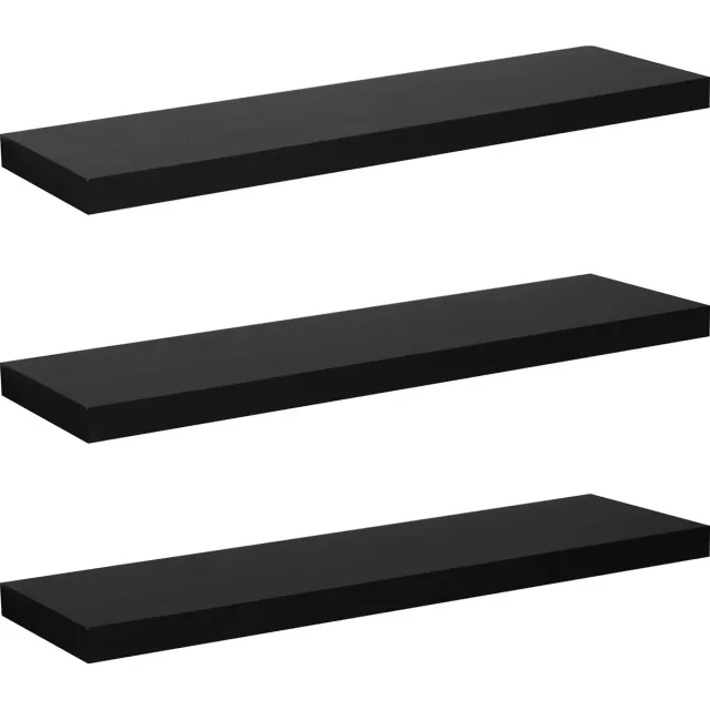 Famanu Set van 3 wandplanken, zwevende boekenplanken, zwart, 120 x 23 x 3,8 cm
