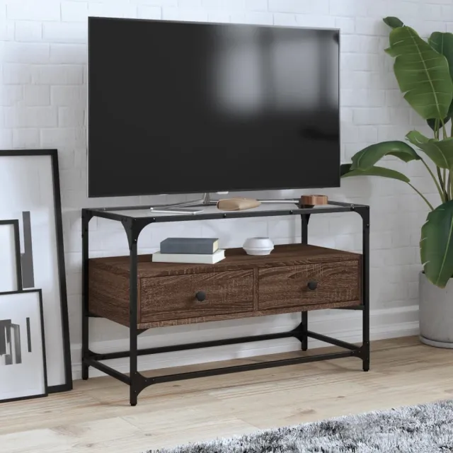 vidaXL Tv-meubel met glazen blad 80x35x51 cm hout bruin eikenkleurig, foto 2