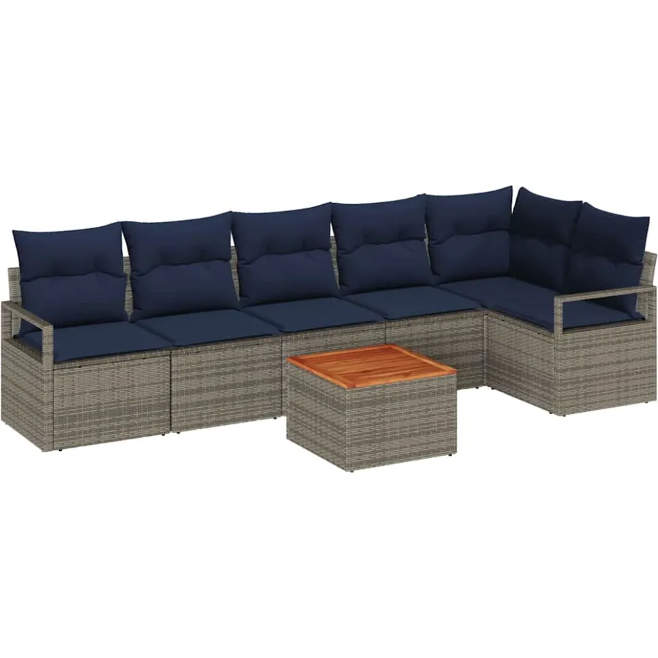 vidaXL Tuinbankenset 7 st Grijs poly rattan