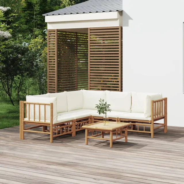 vidaXL 6-delige Loungeset met kussens bamboe crèmewit, foto 2