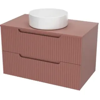 Aurlane Wastafelonderkast Emilien 46cm - Terracotta Mat - Met 2 Lades - Met Mat Witte Wastafel, foto 2