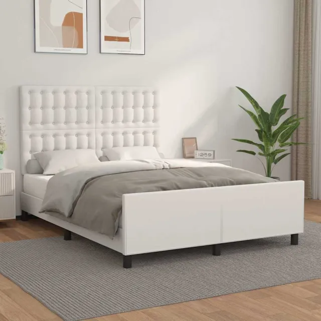 vidaXL Bedframe met hoofdbord kunstleer crèmekleurig 140x200 cm