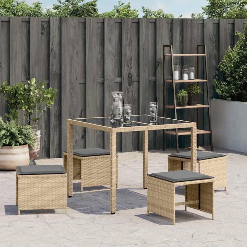 vidaXL Tuinkrukken 4 st kussens 41x41x36 cm poly rattan gemengd beige, foto 2