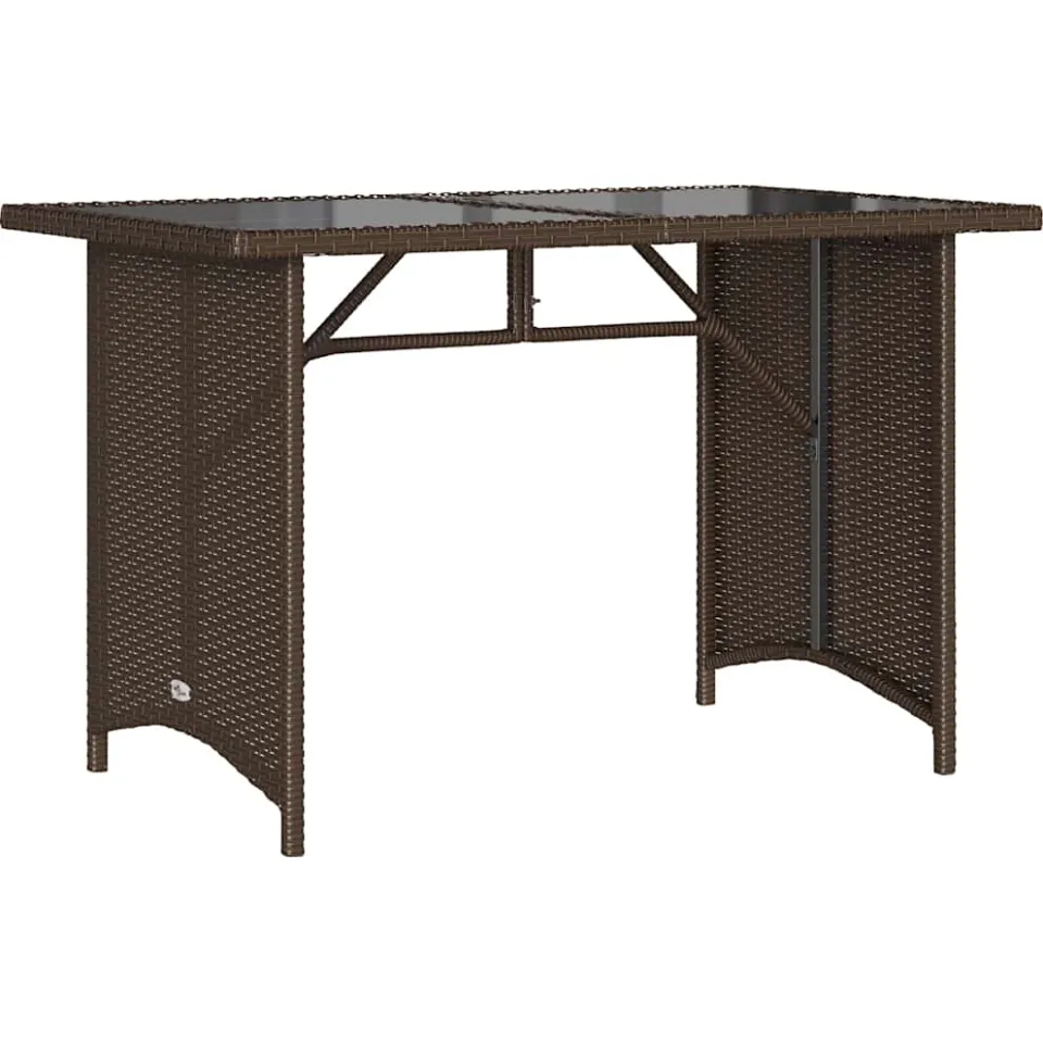 vidaXL Tuintafel met glazen blad 110x68x70 cm poly rattan bruin