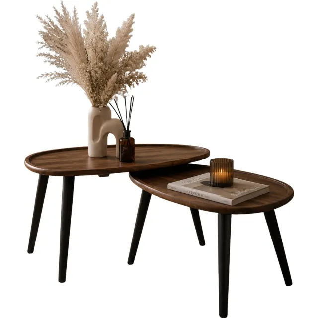 MISOU Bijzettafel - Set van 2 - Acacia Hout - Driehoekig - Tafeltje - Salontafels- Bijzettafels - Koffietafel - Bijzettafeltjes woonkamer - Bruin - 60x40cm - GAIA