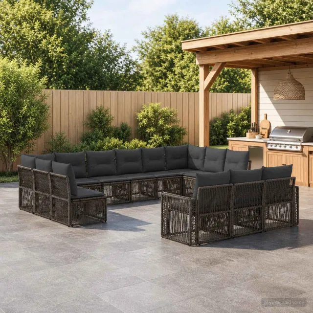 vidaXL Tuinbankenset 13 st 13-zits Grijs en Donkergrijs poly rattan, foto 2