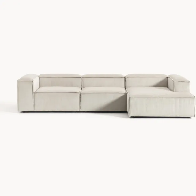 Westwing Collection Modulaire ribfluwelen hoekbank Lennon (4-zits) beige