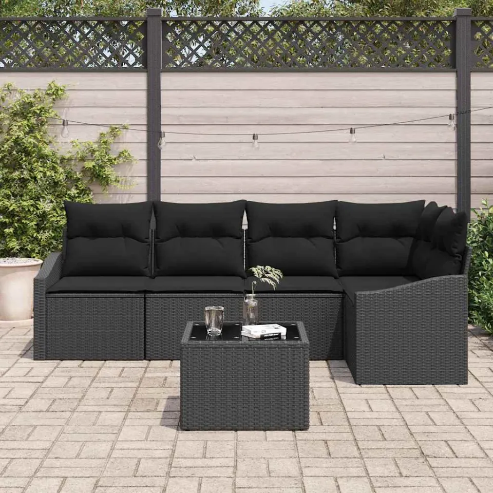 vidaXL Bankstel 6 st Zwart poly rattan, foto 3