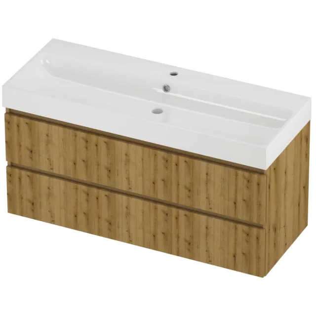 Proline Podium Badmeubelset Polystone Loft 1 Kraangat Symmetrisch 120x46x62 cm Glans Wit Urban Oak Eiken