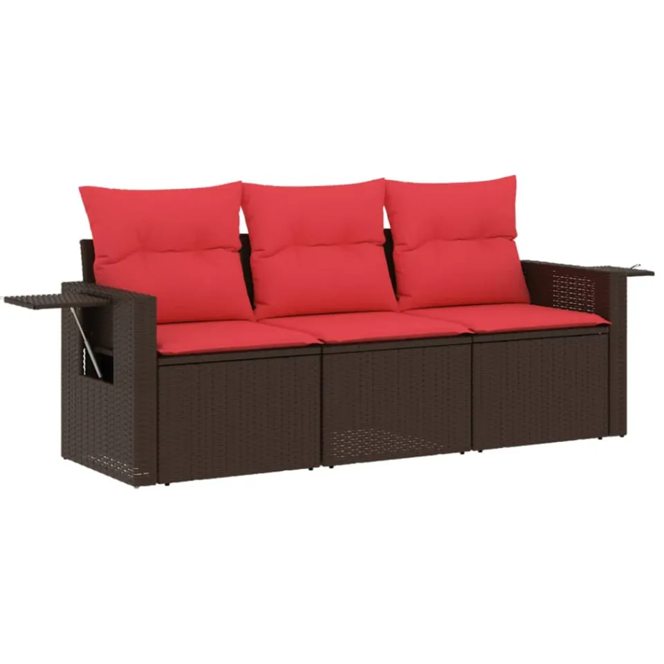 vidaXL 3-delige tuinbankset met kussens, bruin polyrotan, foto 3