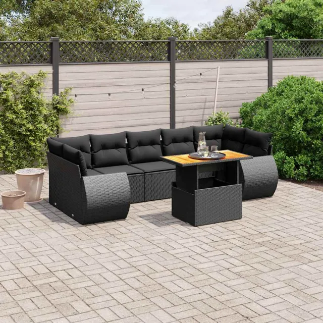 vidaXL 8-delige Loungeset met kussens poly rattan zwart, foto 2