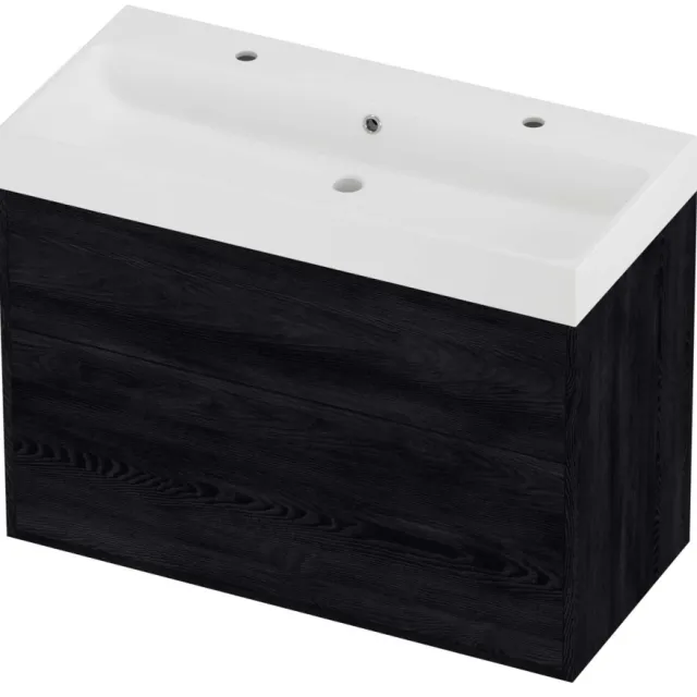Proline Podium Badmeubelset Polystone Loft 2 Kraangaten 100x46x75 cm Mat White Black Oak Eiken
