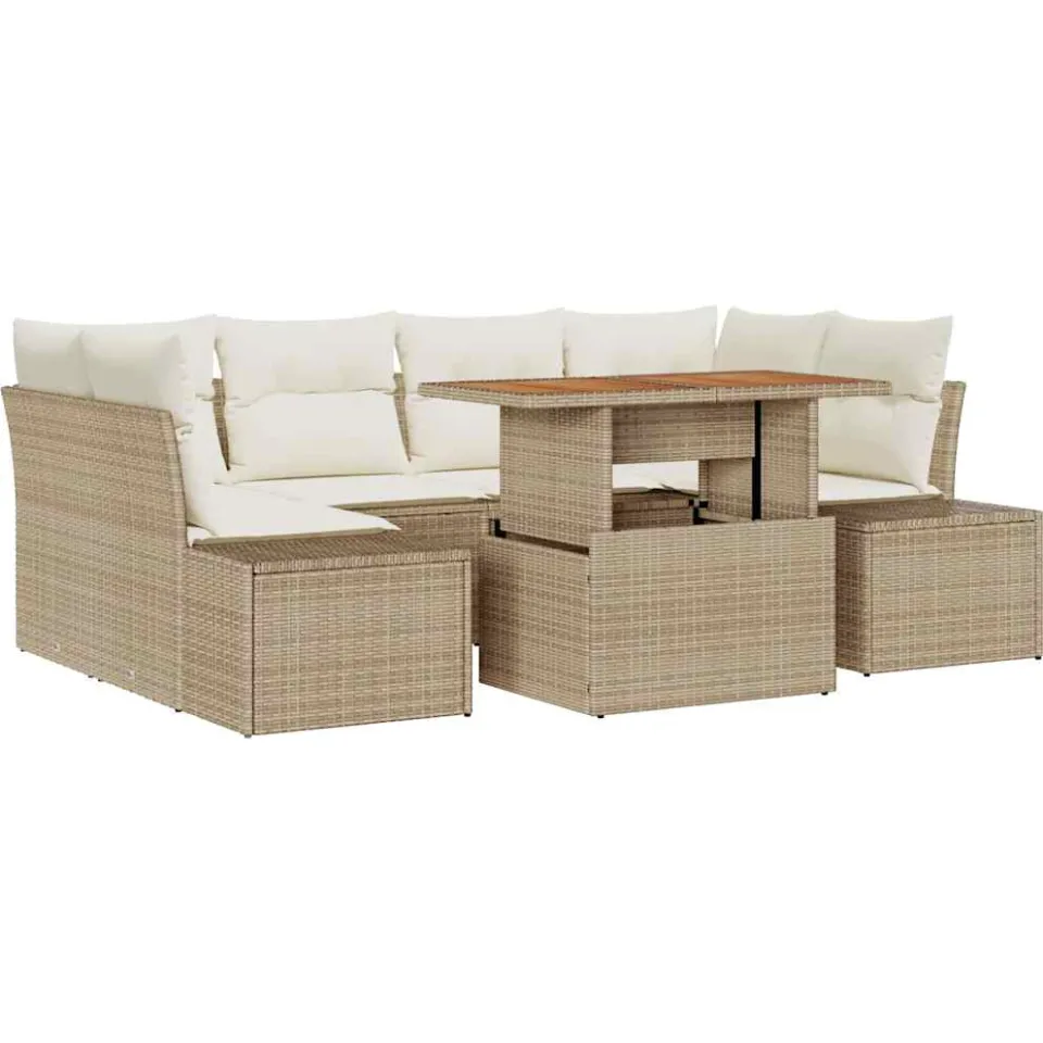 vidaXL Tuin Sofa Set 7 st Beige Poly riet