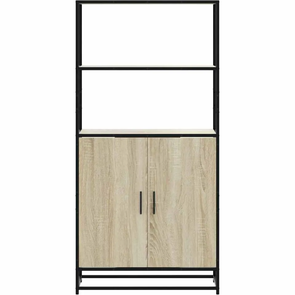 vidaXL Hoge kast 68x35x139 cm bewerkt hout en metaal zwart, foto 4