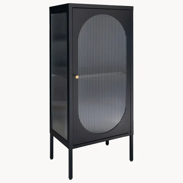 House Nordic Eikenhouten vitrine Adelaide met gegroefd glas Zwart